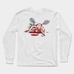 Bleeding Heart Pierced By Two Arrows Engraving Tattoo Long Sleeve T-Shirt